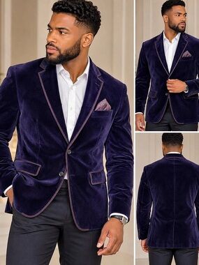 Van Heusen Studio Men's Cotton Velvet Blazer Purple Size 42R